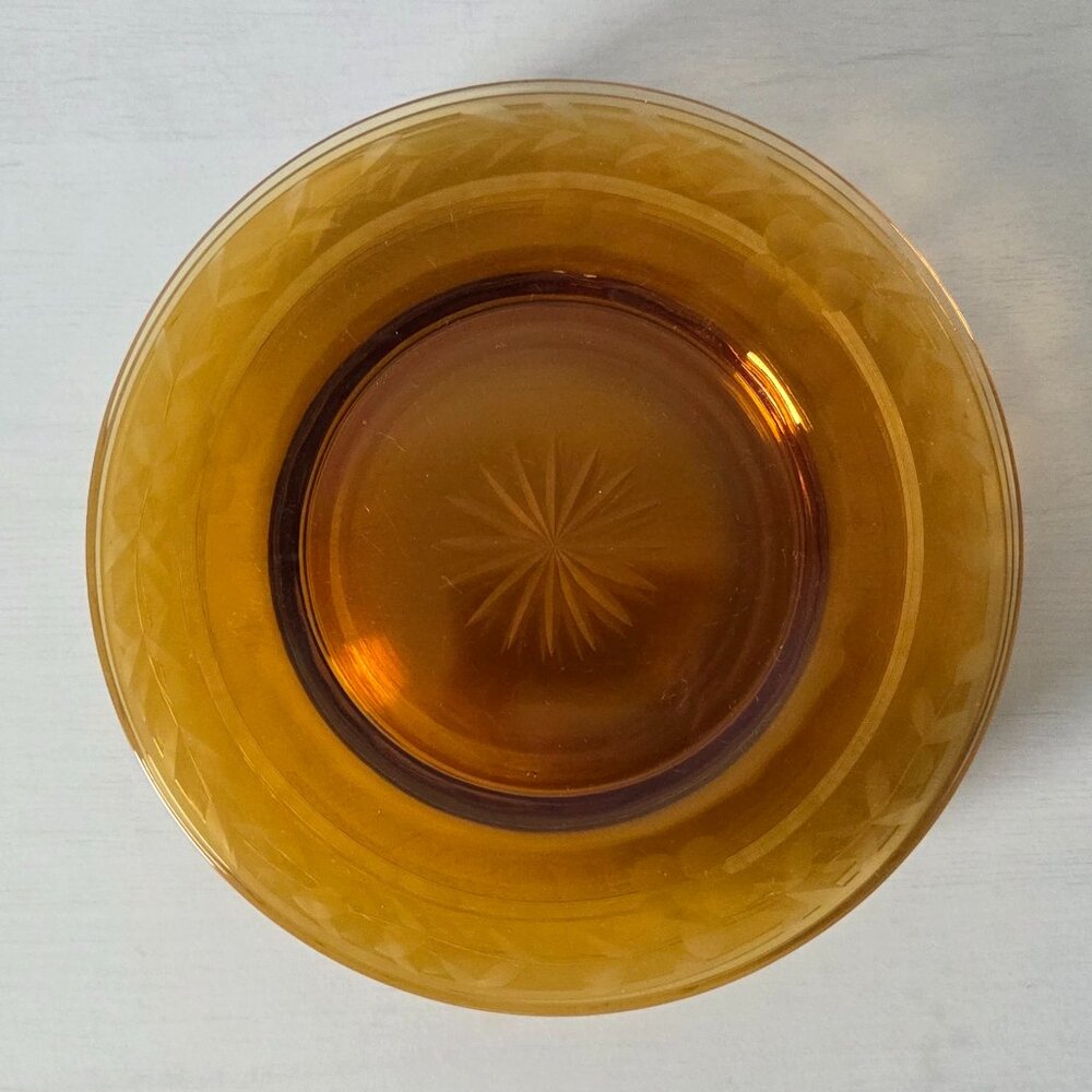 RARE FIND Vintage Set of 5 Luncheon Plates Cut #405 Amber by Tiffin-Franciscan
